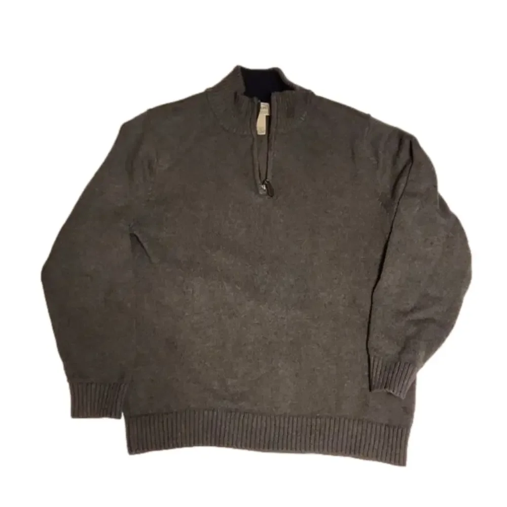 L.L.Bean gray Quater Zip 1/4 zip  Cotton knit sweater Sz L